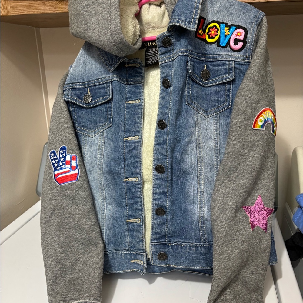 Kids Denim Jacket with Gray Sleeves